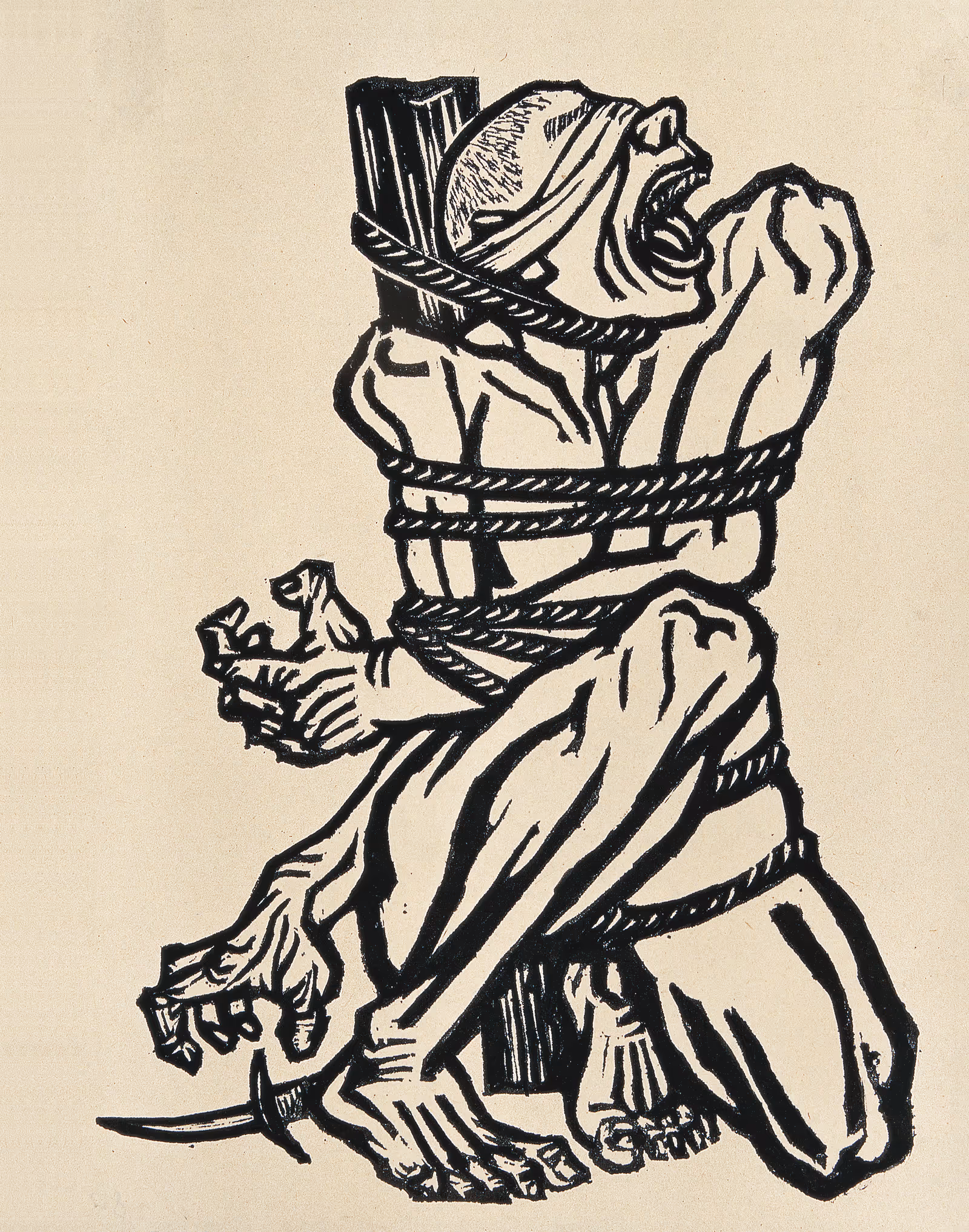 李桦， 《怒吼吧！中国》（局部）， 木刻，14 × 17.7cm，1935