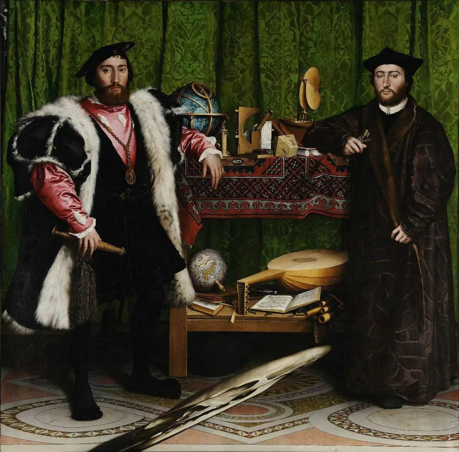 Caption: Hans Holbein the Younger, The Ambassadors, oil on wood, 207x209.5 cm, 1533