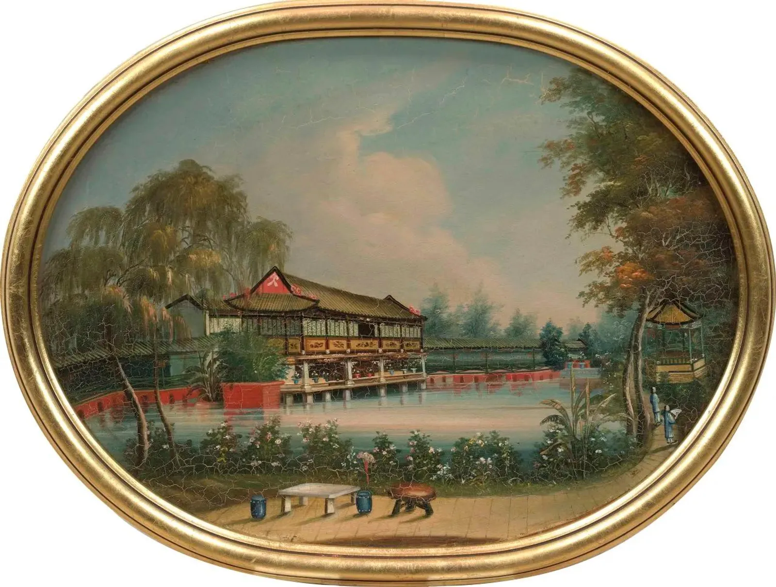 佚名, 《广州泮塘清华池馆风景》, 19世纪中晚期, 布本油彩, 31.3x43cm