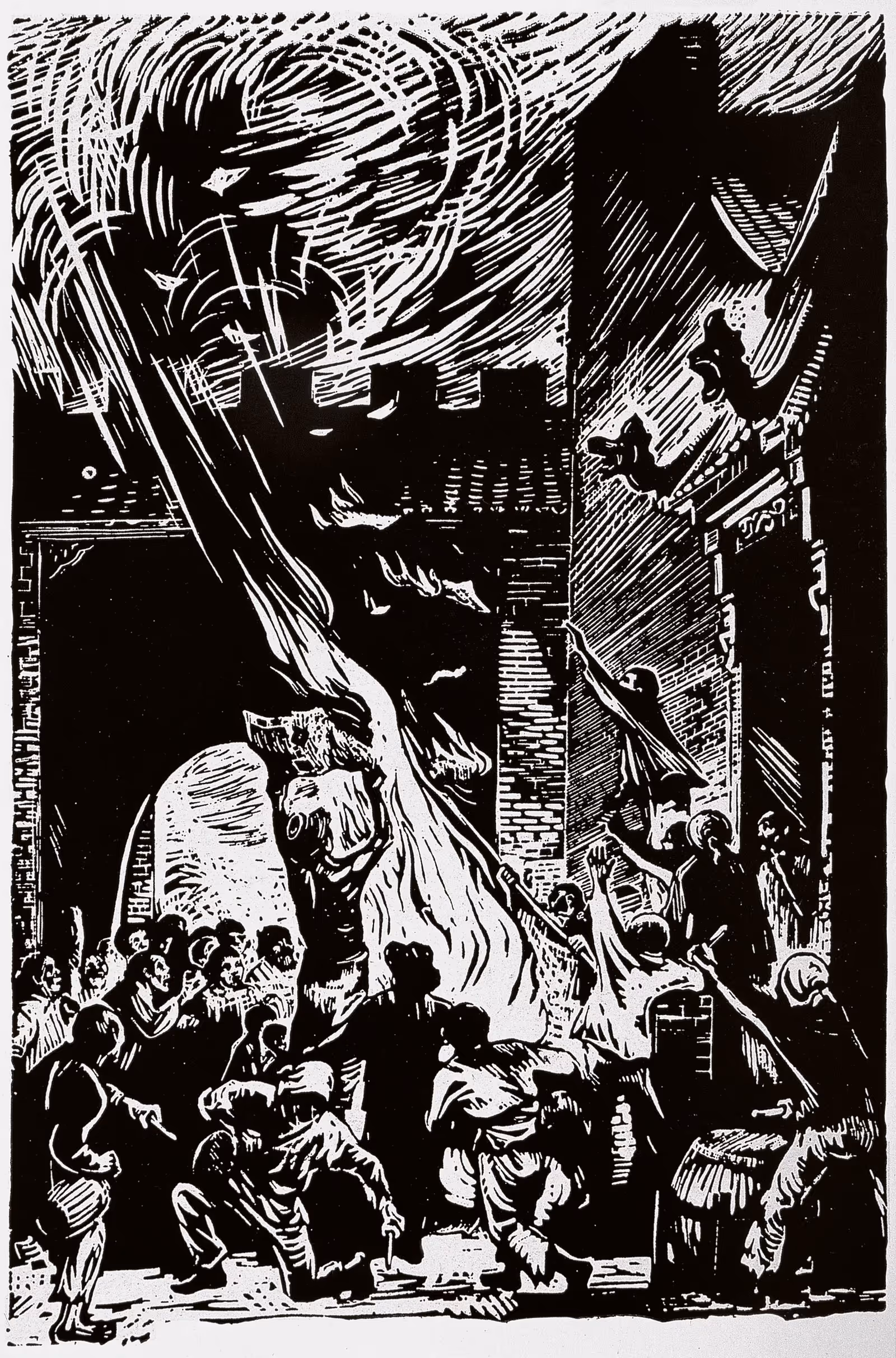 Figure 2. Gu Yuan, Burning Land Deeds, 1947, woodcut, 28×18.5 cm.